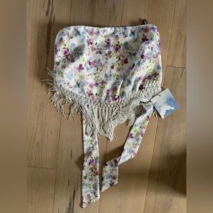 Size small, new with tags, revolve x majorelle cropped tie back tube top.Fringe
